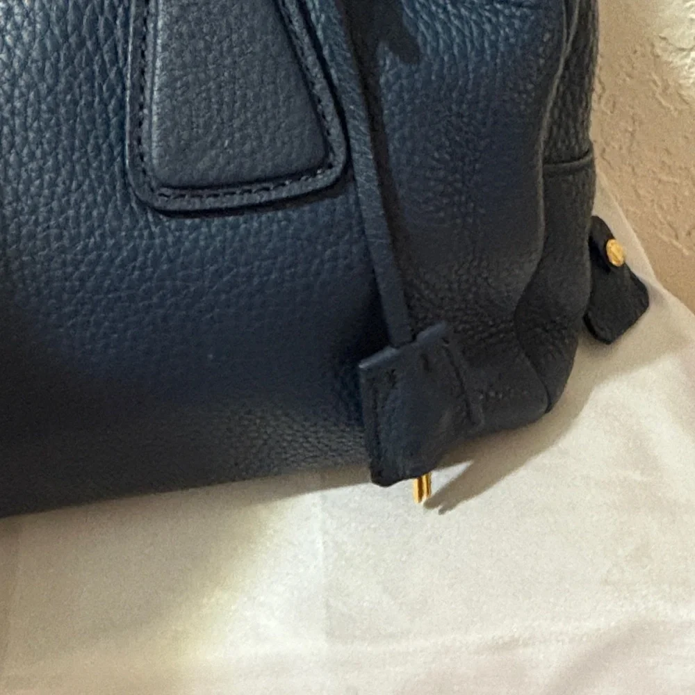 Prada Vitello Daino Bauletto Midnight Blue Pebbled Leather Satchel - Picture 8 of 13